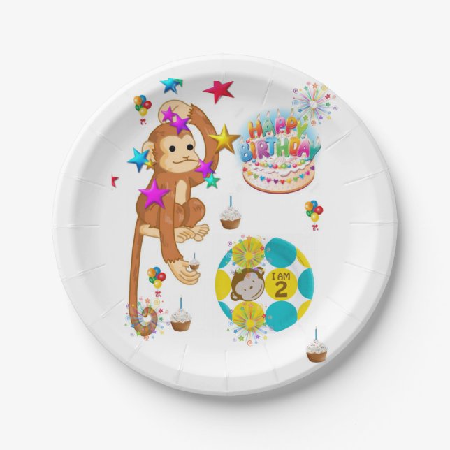 Assiettes En Carton Plaques de papier d'anniversaire, singe (Devant)