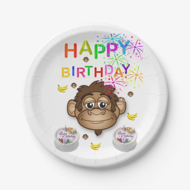 Assiettes En Carton Plaques de papier d'anniversaire, singe (Devant)