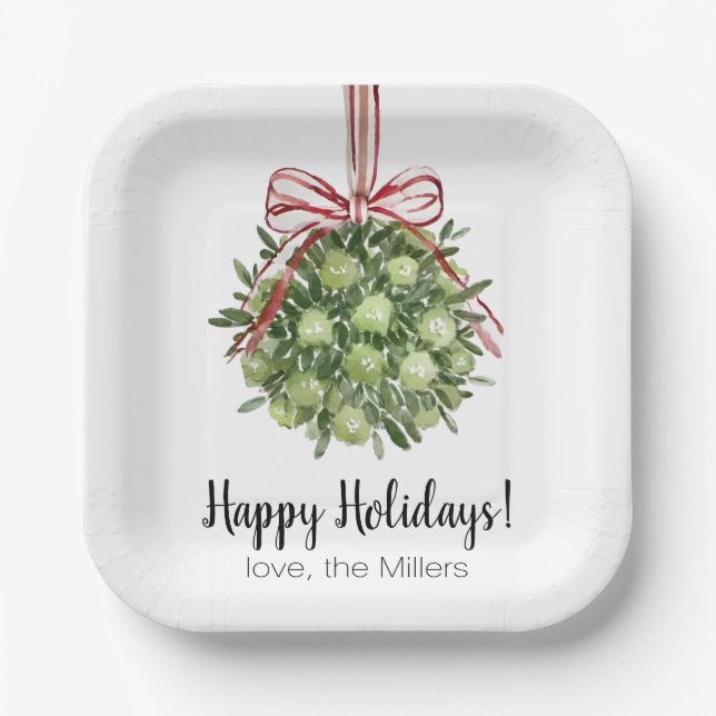Assiettes En Carton Plaques de papier d'aquarelle Coquette Mistletoe (Recto)