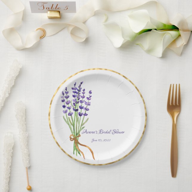 Assiettes En Carton Plaques de papier d'aquarelle de lavande (Mariage)