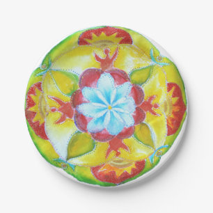Assiettes En Carton Plaques de papier d'aquarelle rouge mandala jaune