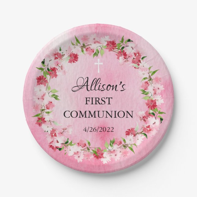 Assiettes En Carton Plaques de papier de communion florale (Devant)