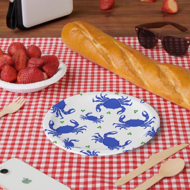 Assiettes En Carton Plaques de papier de crabe bleu (Pique-nique)