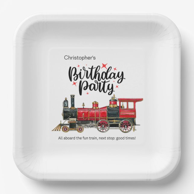 Assiettes En Carton Plaques de papier de fête d'anniversaire de train  (Recto)