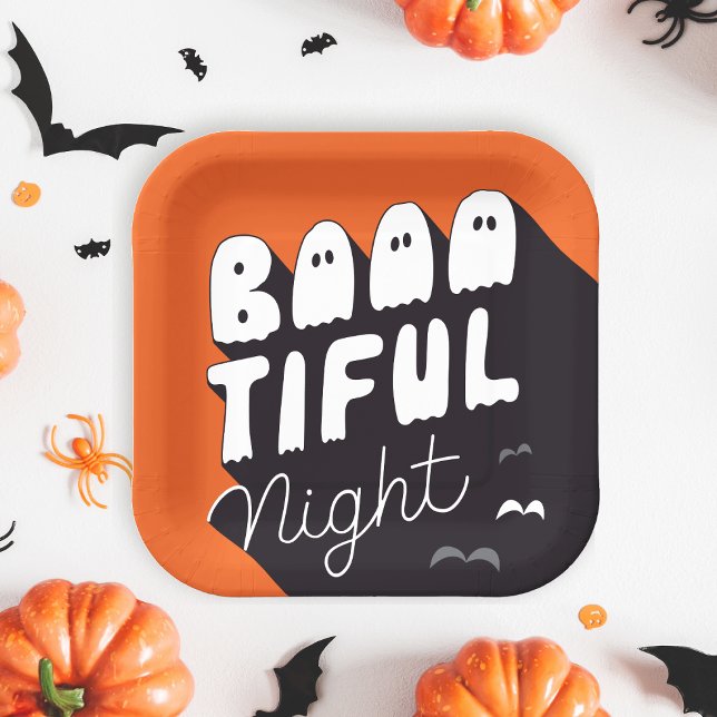 Assiettes En Carton Plaques de papier de la partie Halloween plus mign (Boo-tiful night, Kids Halloween Party plate, with ghosts letters.)