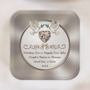 Assiettes En Carton Plaques de papier de mariage personnalisées, éléga