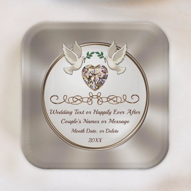Assiettes En Carton Plaques de papier de mariage personnalisées, éléga (Créateur téléchargé)