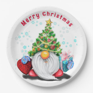 Assiettes En Carton Plaques de papier de Noël Gnome avec cadeau