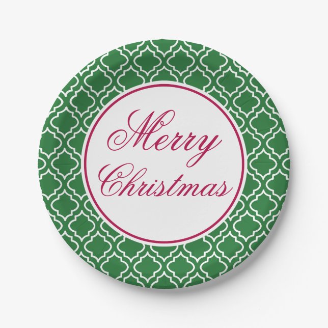 Assiettes En Carton Plaques de papier de Noël Joyeux Vert (Devant)