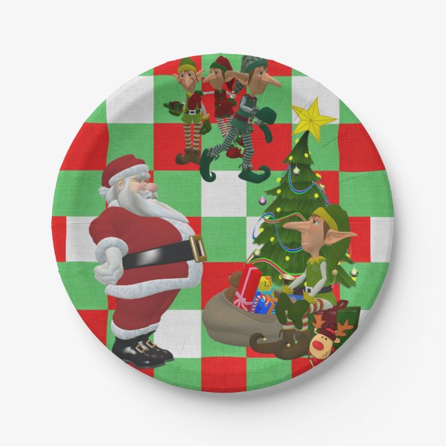 Assiettes En Carton Plaques de papier de Noël, Père Noël (Devant)