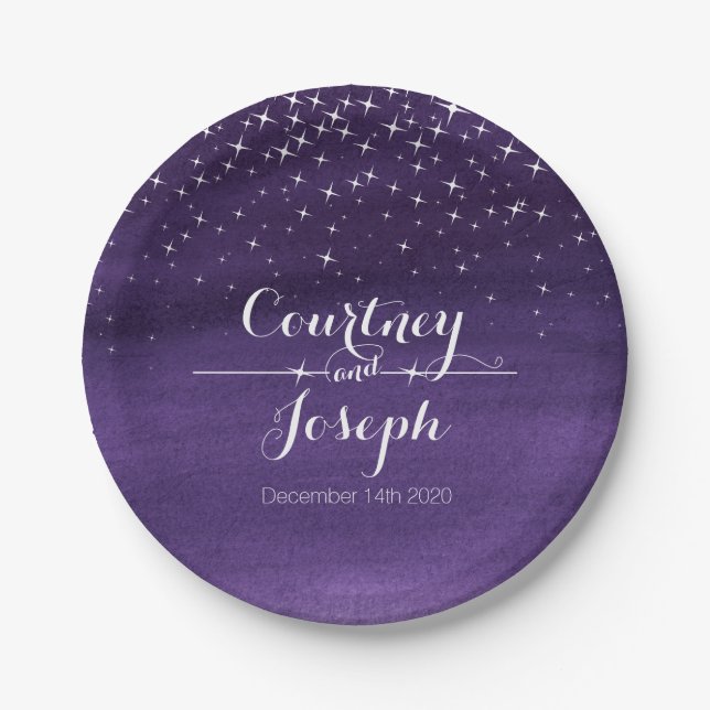 Assiettes En Carton Plaques de papier de nuit étoilées mariages (Devant)