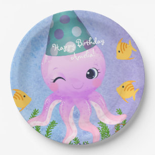 Assiettes En Carton Plaques de papier de pieuvre d'anniversaire