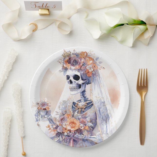 Assiettes En Carton Plaques de papier de squelette d'Halloween (Mariage)