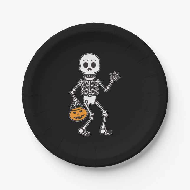 Assiettes En Carton Plaques de papier de squelette d'Halloween (Devant)