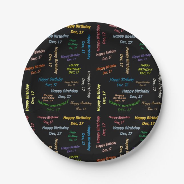 Assiettes En Carton Plaques de papier décembre, 17 Anniversaire (Devant)