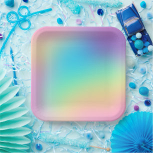 Assiettes En Carton Plaques de papier dégradé Pastel Rainbow Prismatic