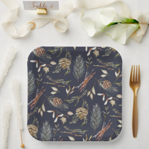 Assiettes En Carton Plaques de papier d'hiver élégantes avec Pinecones