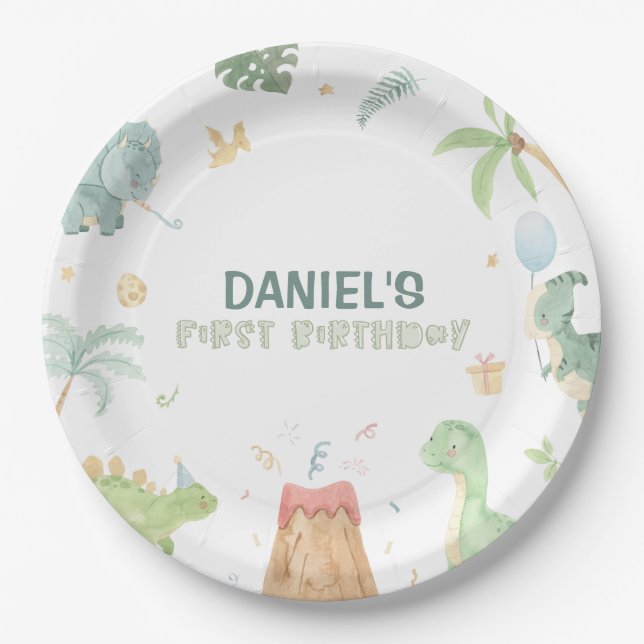 Assiettes En Carton Plaques de papier Dinosaur Party (Devant)