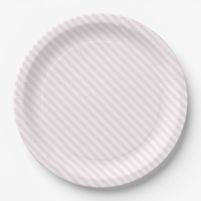 Assiettes En Carton Plaques de papier élégantes à rayures rose et blan (Devant)