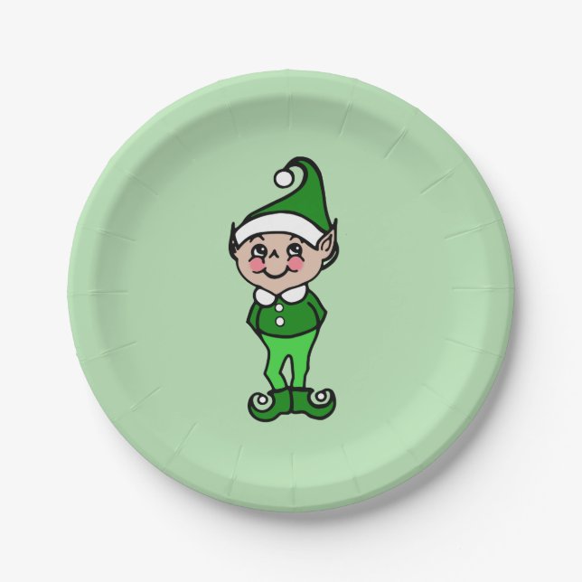 Assiettes En Carton Plaques de papier Elf de Noël (Devant)