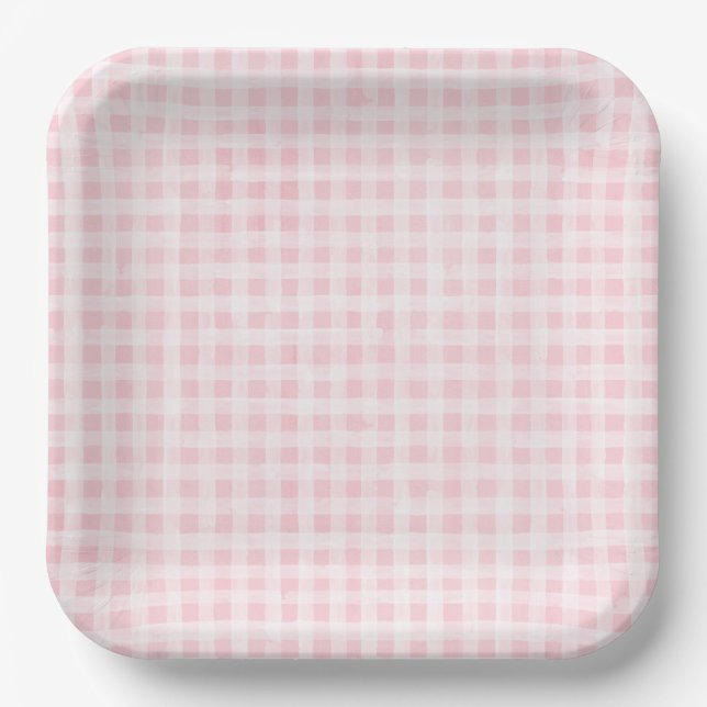 Assiettes En Carton Plaques de papier En vichy rose (Recto)