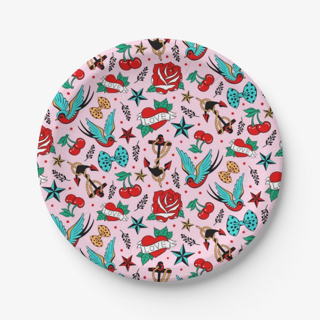 Assiettes En Carton Plaques de papier factices Rockabilly (Devant)