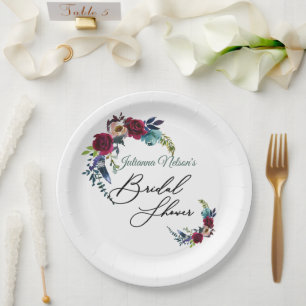 Assiettes En Carton Plaques de papier floral boho rouge