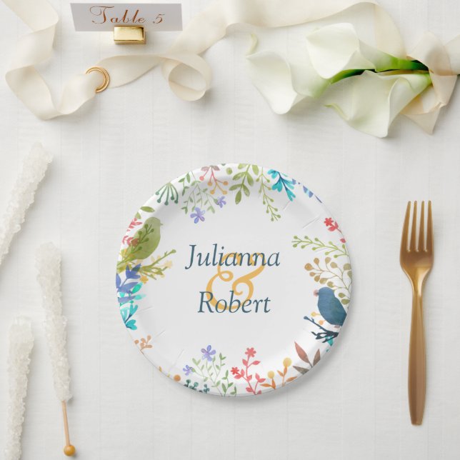 Assiettes En Carton Plaques de papier floral pastel (Mariage)