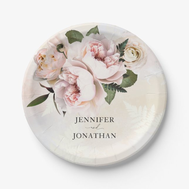 Assiettes En Carton Plaques de papier floral rose (Devant)