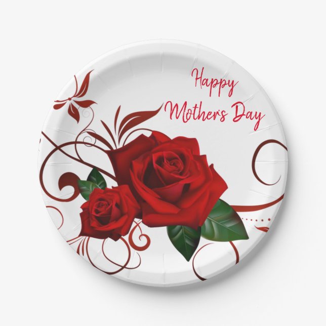 Assiettes En Carton Plaques de papier Floral Rose rouge (Devant)