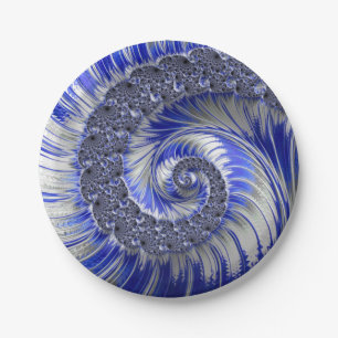 Assiettes En Carton Plaques de papier fractal bleu Abstrait