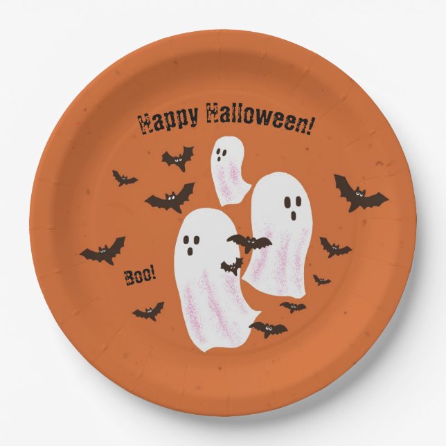Assiettes En Carton Plaques de papier Halloween Ghost éffrayant (Devant)