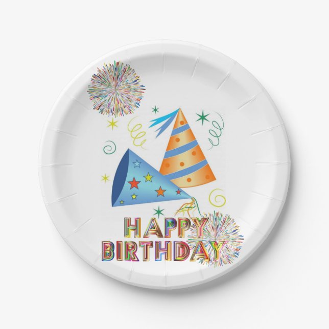Assiettes En Carton Plaques de papier, heureux Casquettes d'anniversai (Devant)