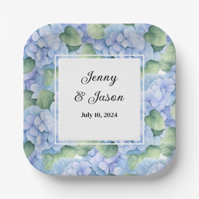 Assiettes En Carton Plaques de papier Hydrangea personnalisées mariage (Recto)