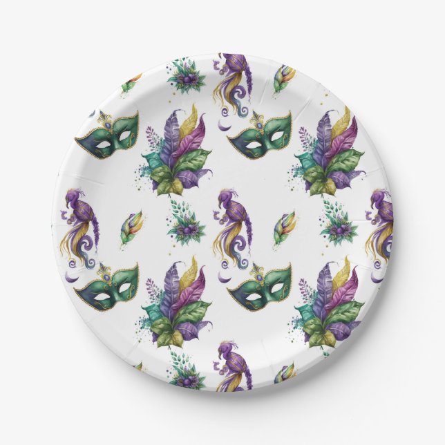 Assiettes En Carton Plaques de papier inspirées de Mardi Gras (Devant)