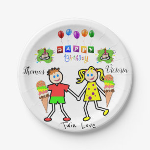 Assiettes En Carton Plaques de papier, Joyeux jumeaux d'anniversaire