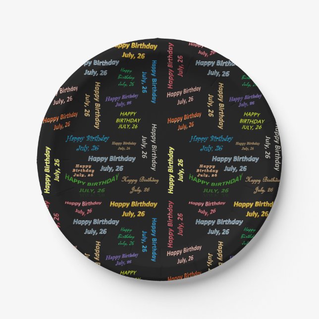 Assiettes En Carton Plaques de papier Juillet, 26 Anniversaire (Devant)