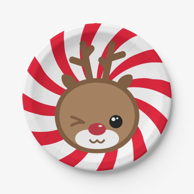 Assiettes En Carton Plaques de papier Kawaii Reindeer (Devant)