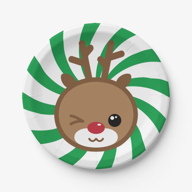 Assiettes En Carton Plaques de papier Kawaii Reindeer (Devant)