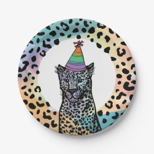 Assiettes En Carton Plaques de papier léopard arc-en-ciel fête d'anniv