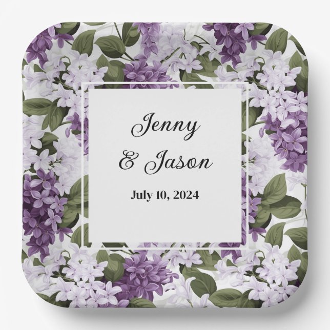 Assiettes En Carton Plaques de papier Lilacs de mariage personnalisées (Recto)