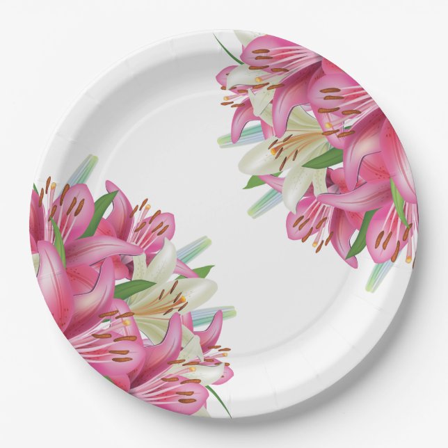 Assiettes En Carton Plaques de papier-Lys rose (Devant)