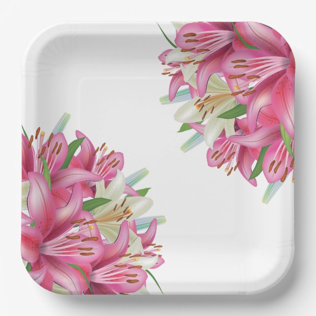 Assiettes En Carton Plaques de papier-Lys rose (Recto)