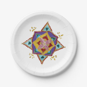 Assiettes En Carton Plaques de papier Mandala rose-jaune