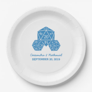 Assiettes En Carton Plaques de papier Mariage Blue D20 Dice