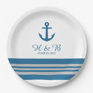 Assiettes En Carton Plaques de papier Mariage Blue Grey Nautical Ancre