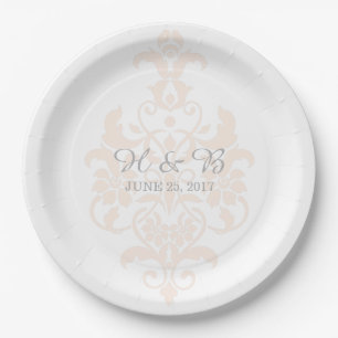 Assiettes En Carton Plaques de papier Mariage damassé subtiles en cora