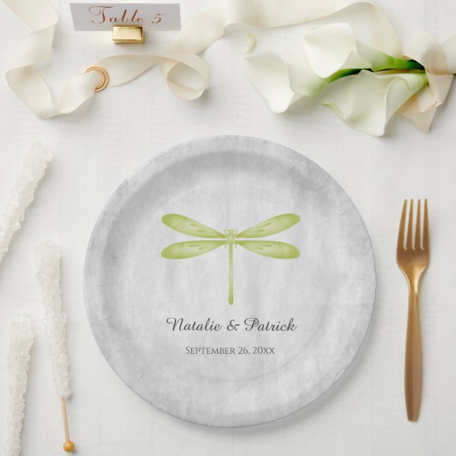 Assiettes En Carton Plaques de papier Mariage de libellules vertes (Mariage)