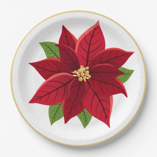 Assiettes En Carton Plaques de papier Mariage de Noël Poinsettia (Devant)