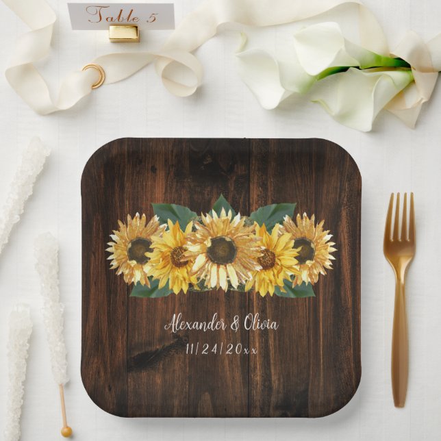 Assiettes En Carton Plaques de papier Mariage de tournesol rustique (Mariage)